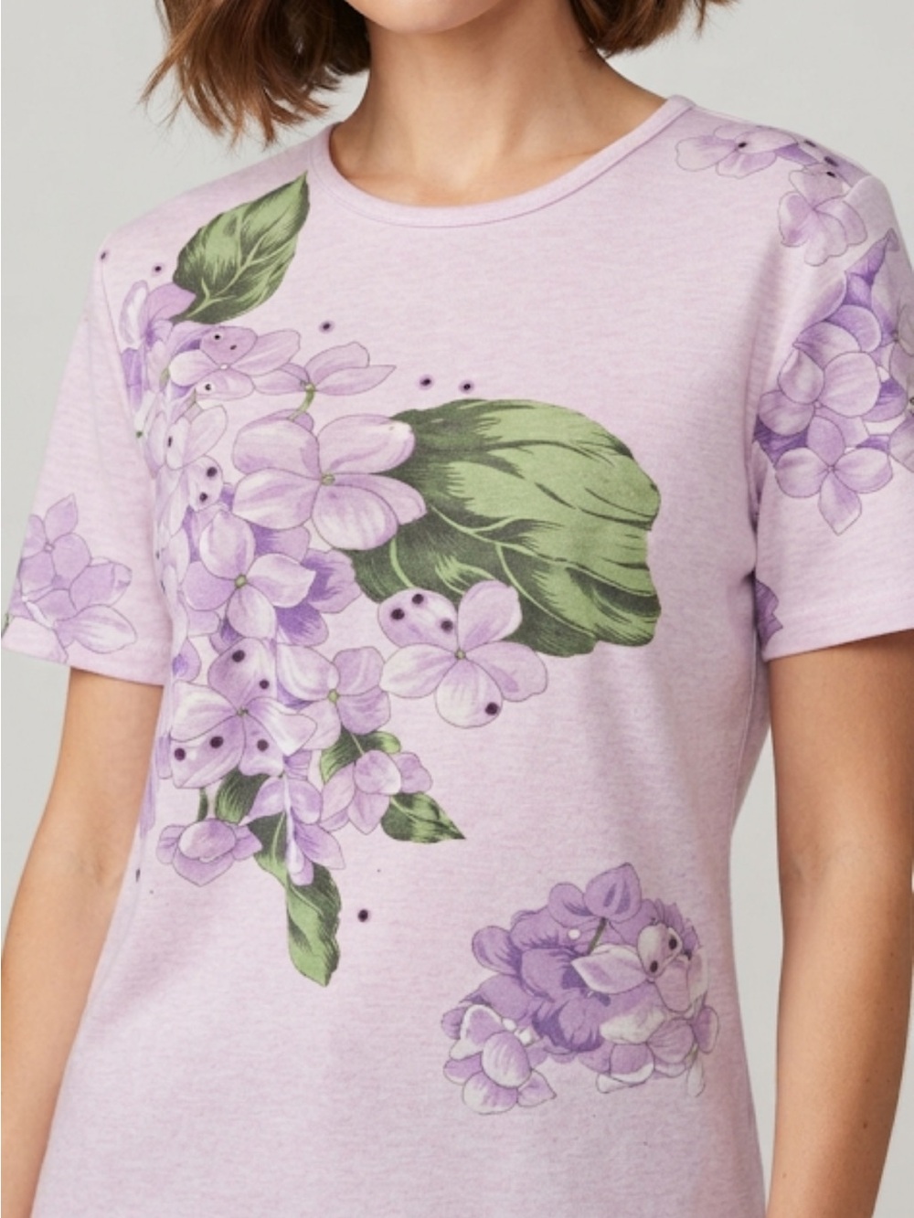 Basic Editions Vintage Floral Lavender Short-Sleeve Women's Top Size XL